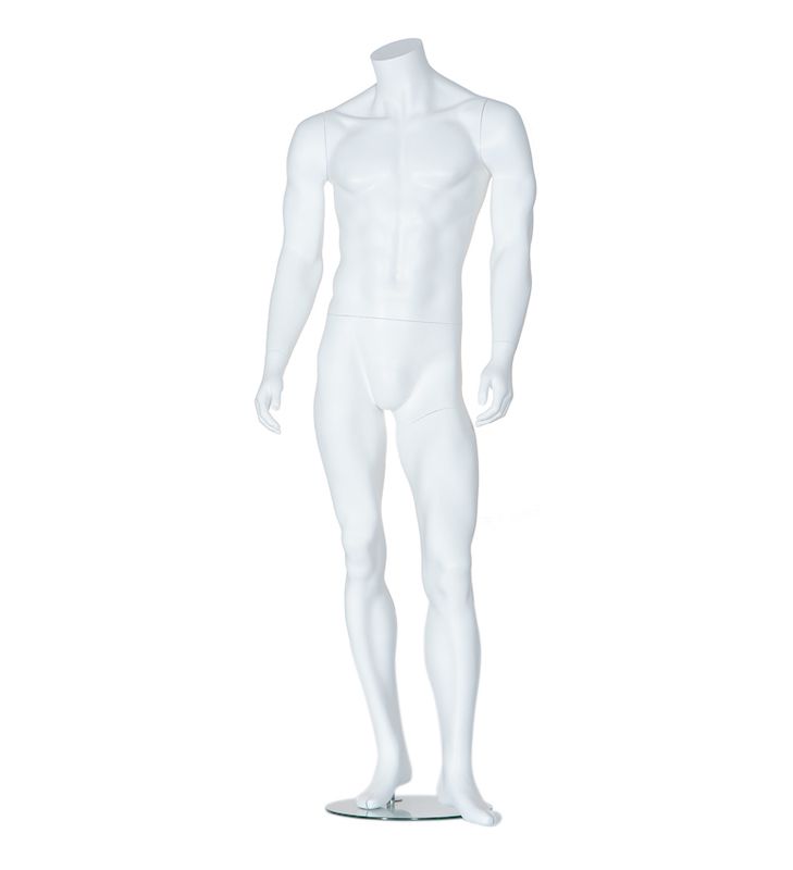 Male mannequin man without head matt white : Mannequins vitrine