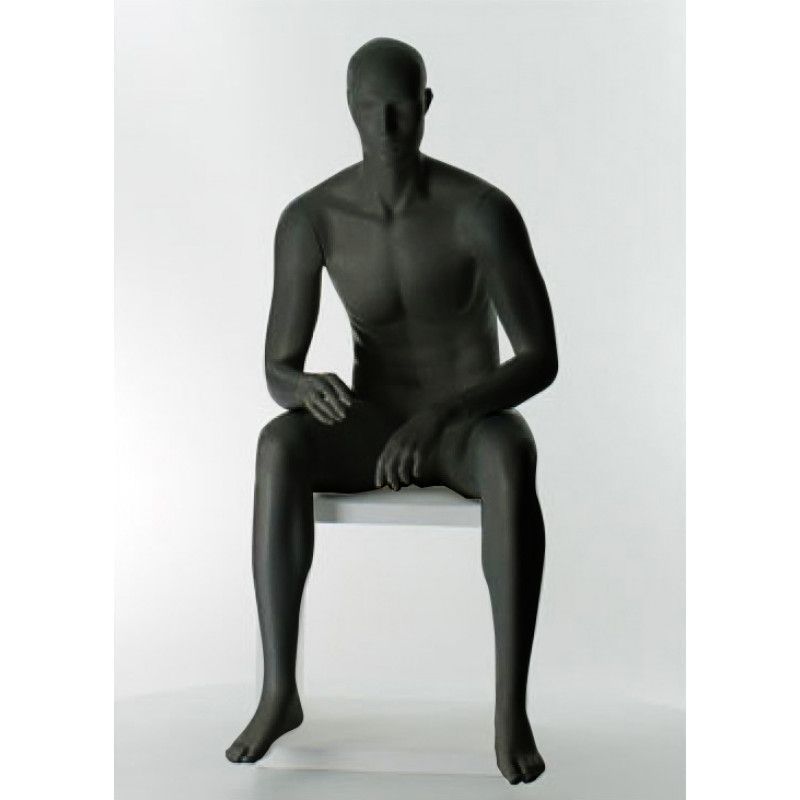 Male mannequin seated with head black color : Mannequins vitrine