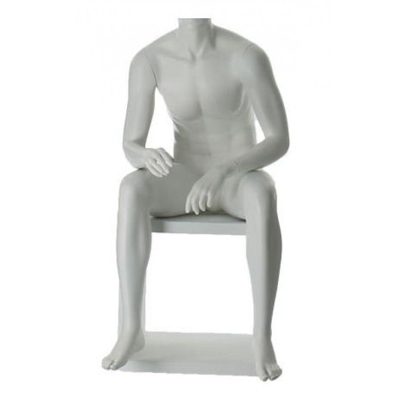 Male mannequin seated without head white finish : Mannequins vitrine