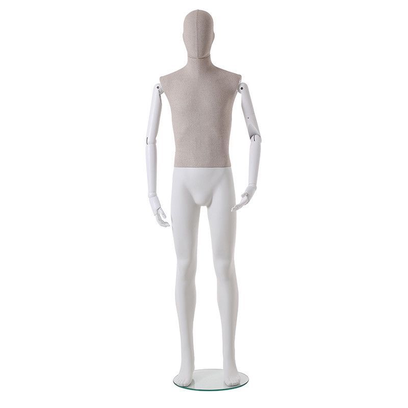 Male mannequins linen finish with wooden arms : Mannequins vitrine