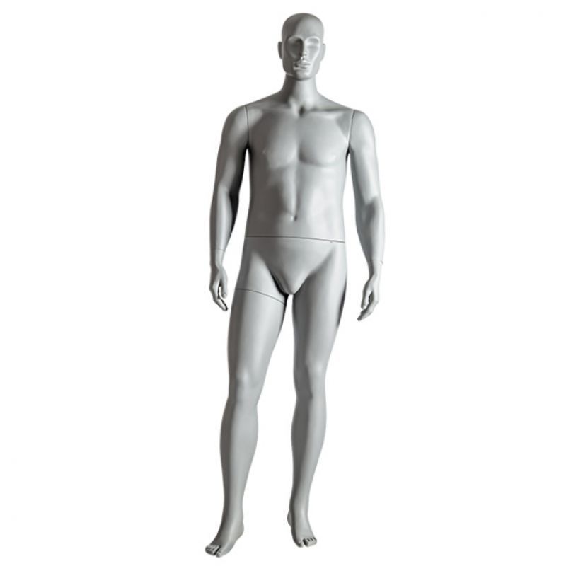 Maniquí gris (RAL7042) Hombre de gran tamaño acercándose ... Maniquí hombre gris talla grande de pie : Mannequins vitrine