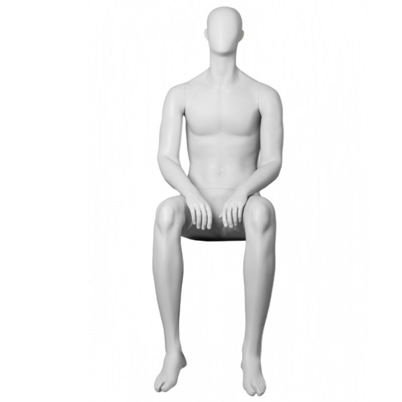 Maniqui hombre sentado gris claro con cabeza abstracta : Mannequins vitrine