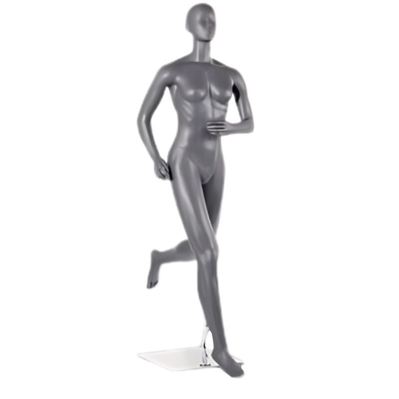 Mannequin vitrine femme course &agrave; pied coloris gris : Mannequins vitrine
