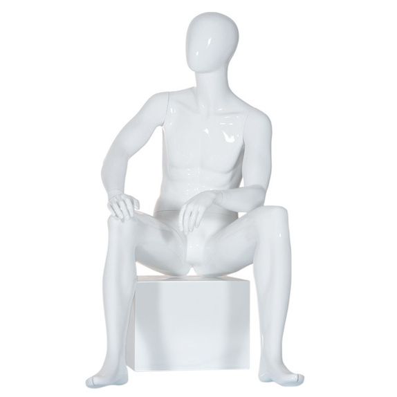 Mannequin vitrine homme assis abstrait blanc : Mannequins vitrine