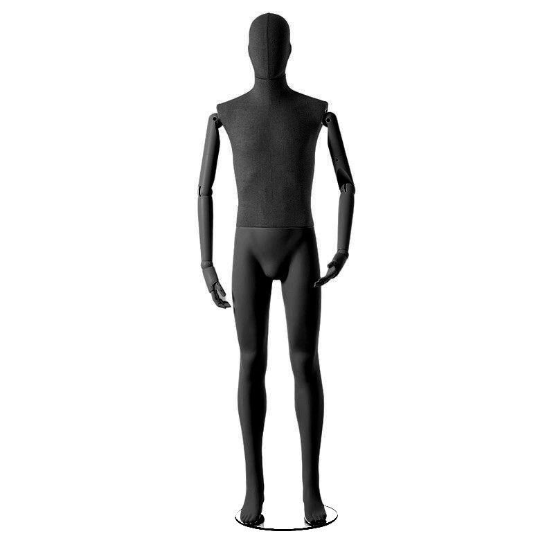 Mannequin de vitrine homme tissu noir bras en bois : Mannequins vitrine