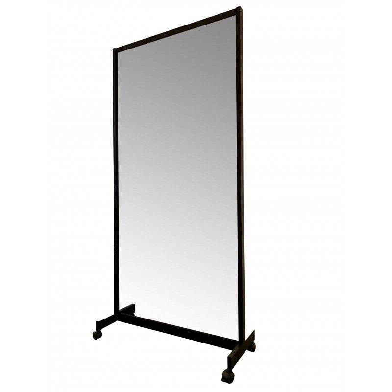 Miroir avec ch&acirc;ssis noir sur roulettes - 1000 x 1984 mm : Mobilier shopping