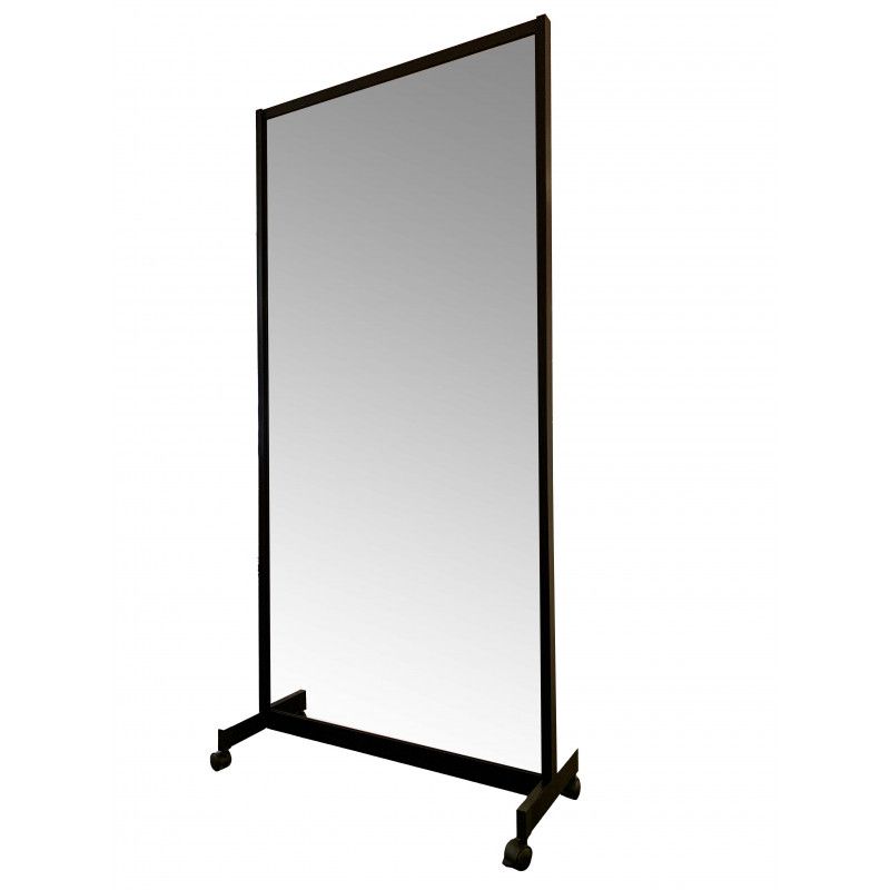 Mirror with black frame on wheels - 1000 x 1984 mm : Mobilier shopping