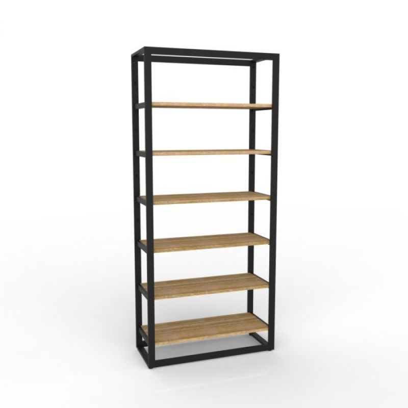 Modulares System Schwarz mit 6 Holzregalen : Mobilier shopping