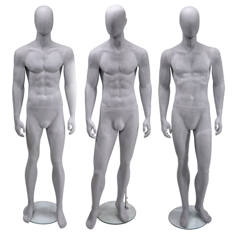 Pack x 3 mannequins vitrine homme gris ciment : Mannequins vitrine
