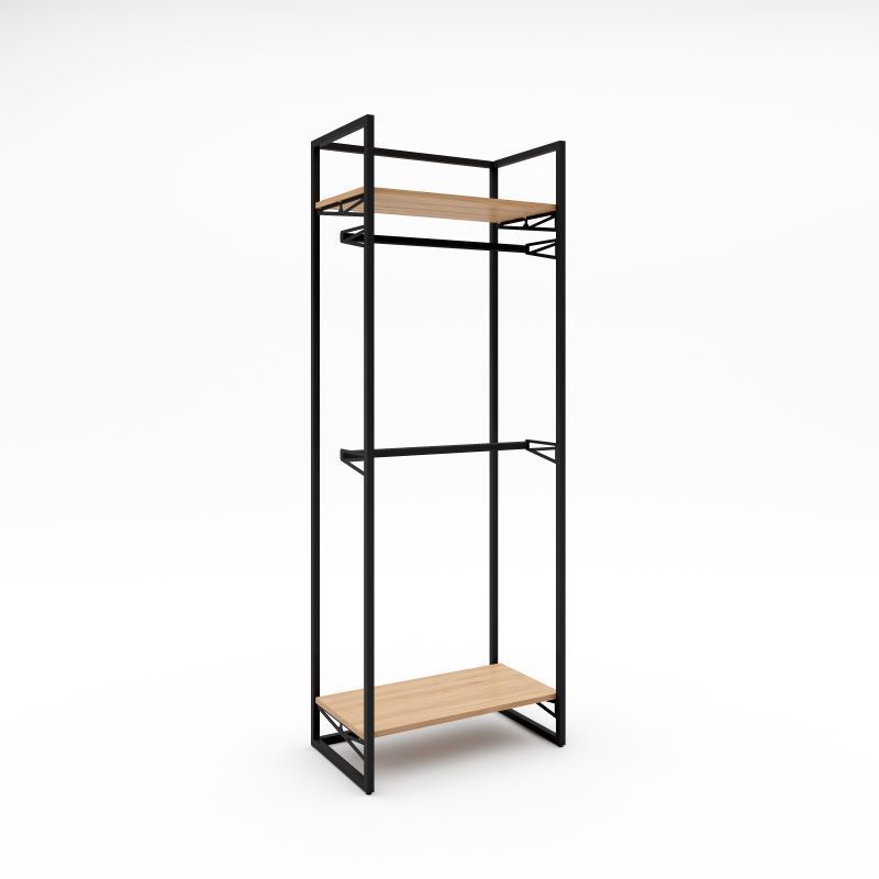 Questa gondola da negozio in metallo epossidico nero con scaffalatura ... Pensile con 2 scaffali e ripiani H220x80x47 : Mobilier shopping