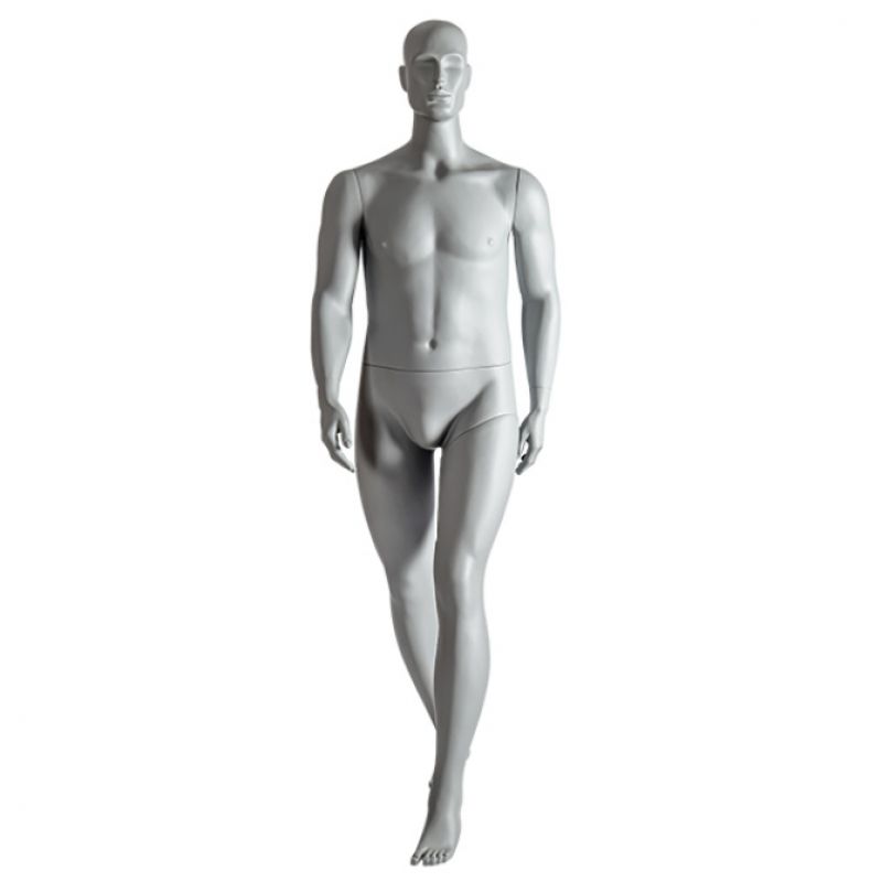 Plus size gray male window mannequin walking : Mannequins vitrine