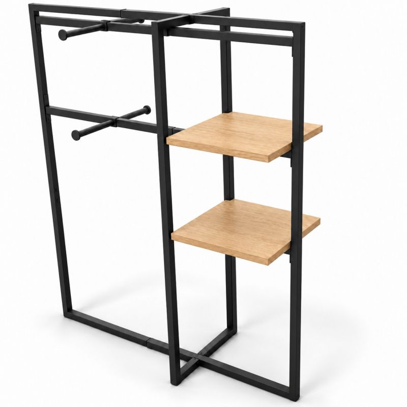 Portant vêtements extensible et modulable noir avec étagères ... Portant vêtements extensible noir et bois h 150CM : Mobilier shopping