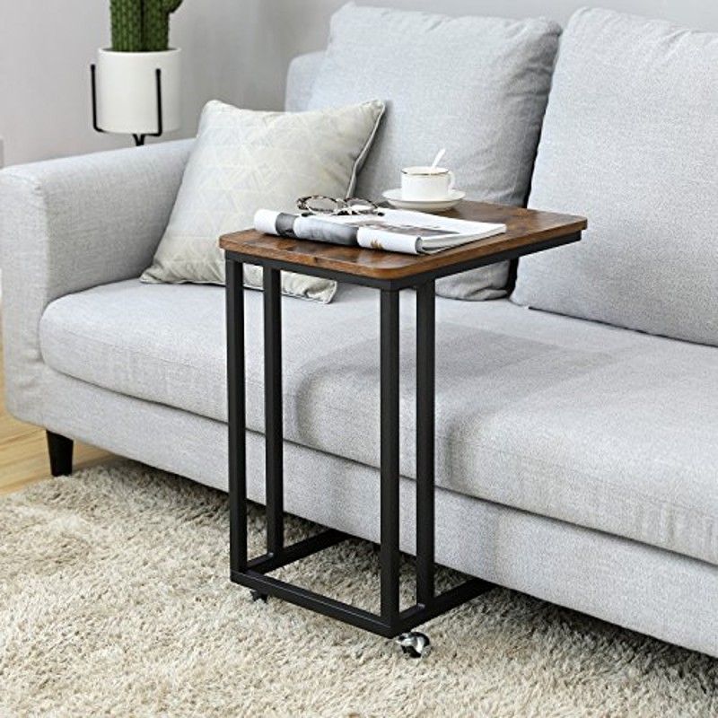 Rustic wooden bedside table with castors