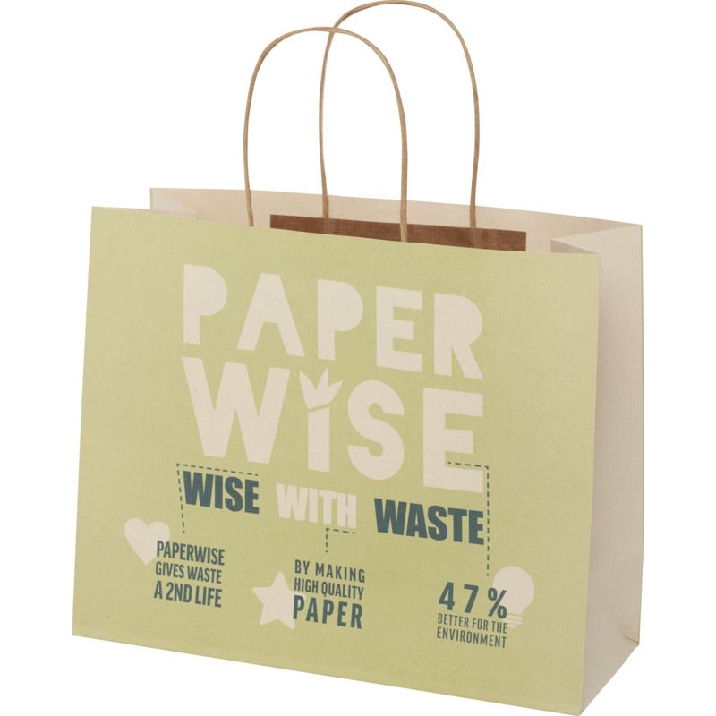 Sac papier recycl&eacute; 150g poign&eacute;es torsad&eacute;es 31x12x25cm : Tote bags