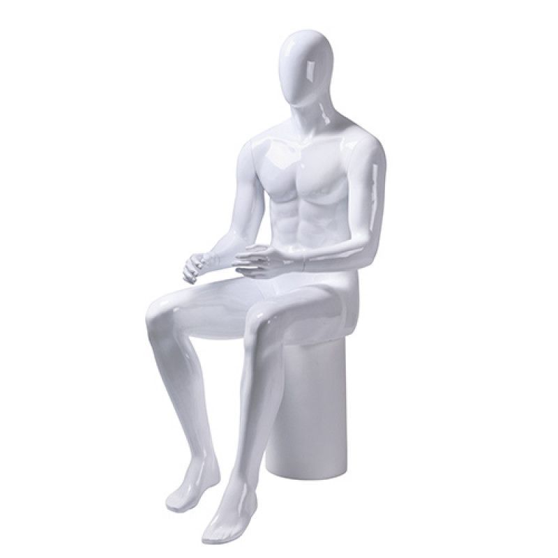 Seated male mannequin white glossy : Mannequins vitrine