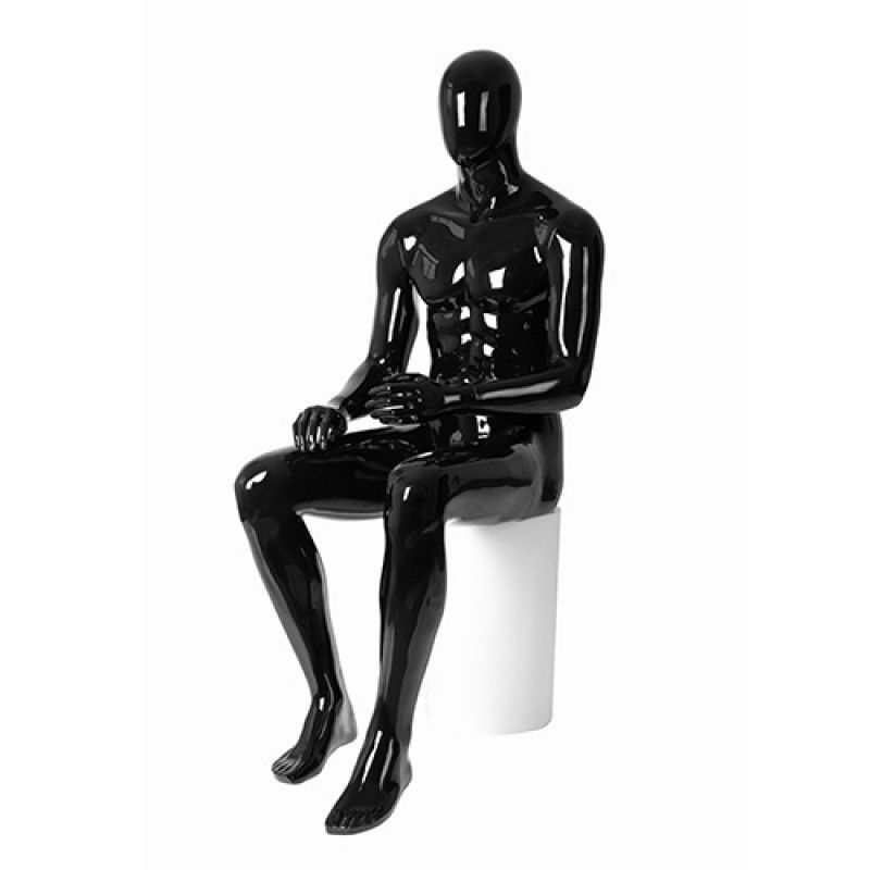 Image 1 : Seated male mannequin black gloss ...