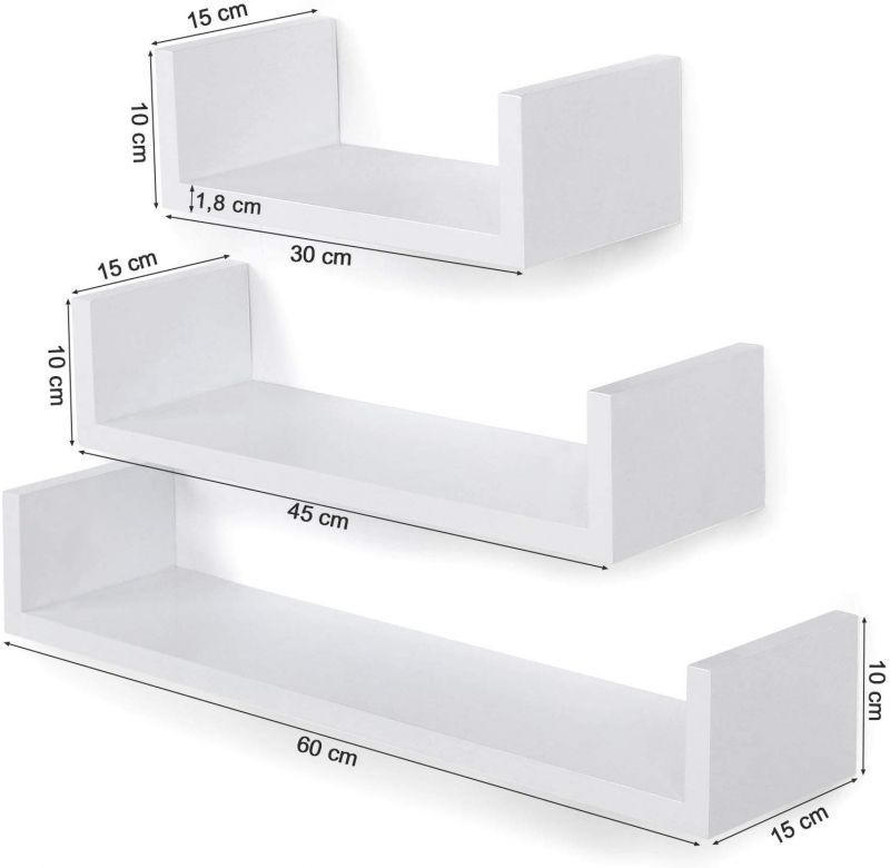 Set of 3 white wall shelves