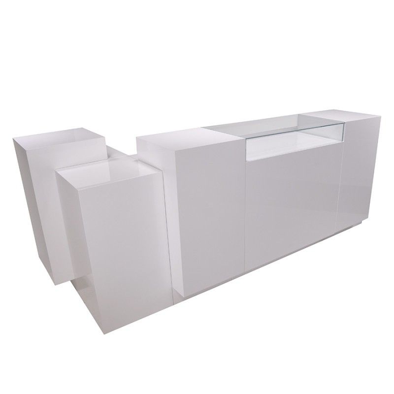 Shop counter white glossy 280 cm : Presentoirs shopping