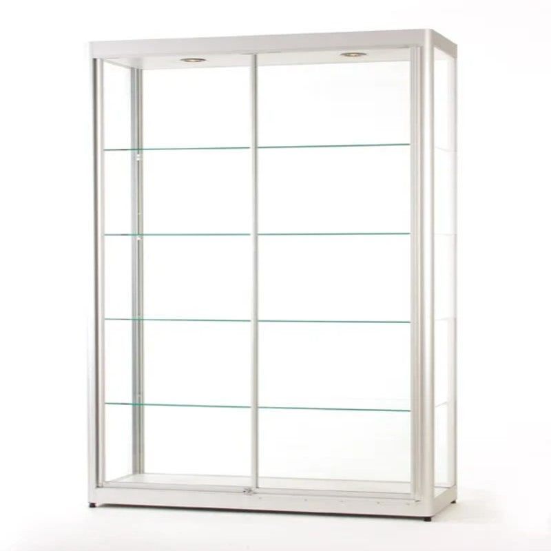 Silver column window with handle and LED spots : Mobilier shopping