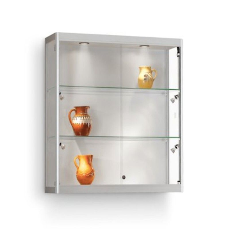 Silver wall showcase with 4 LED spots : Mobilier shopping