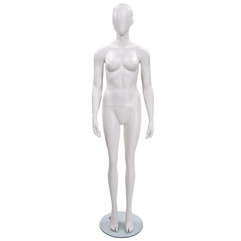 Standing female mannequin faceless mat white : Mannequins vitrine
