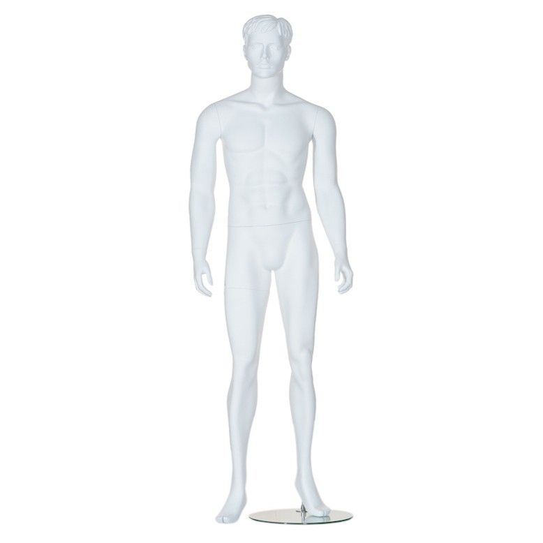 Stylized man mannequin with matte white finish : Mannequins vitrine