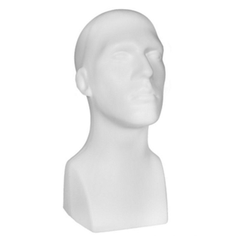 T&ecirc;te de mannequin vitrine homme en plastique blanc : Mannequins vitrine