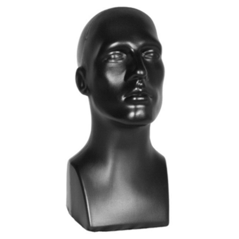 T&ecirc;te de mannequin vitrine hommne en plastique noir : Mannequins vitrine