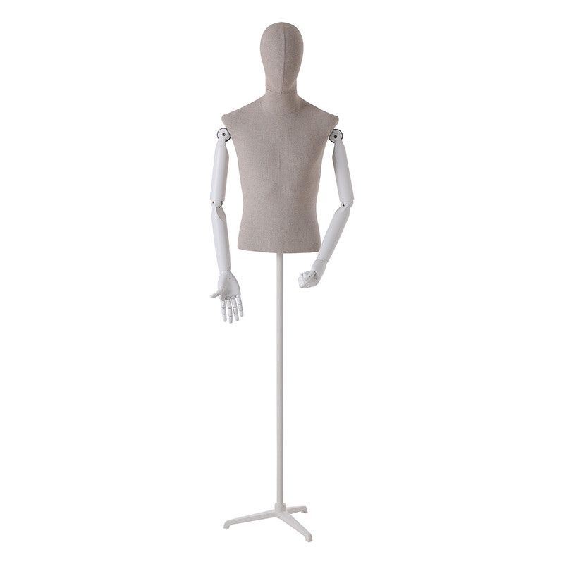 Torso homme vintage en lin avec bras bois blanc : Mannequins vitrine