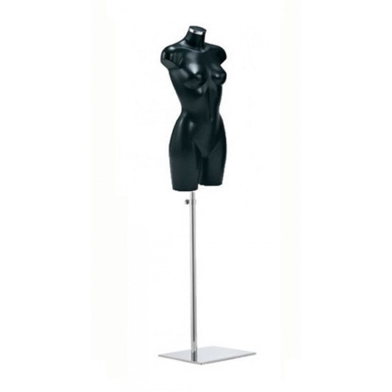 Torso mannequin femme noir avec base chrom&eacute;e : Bust shopping