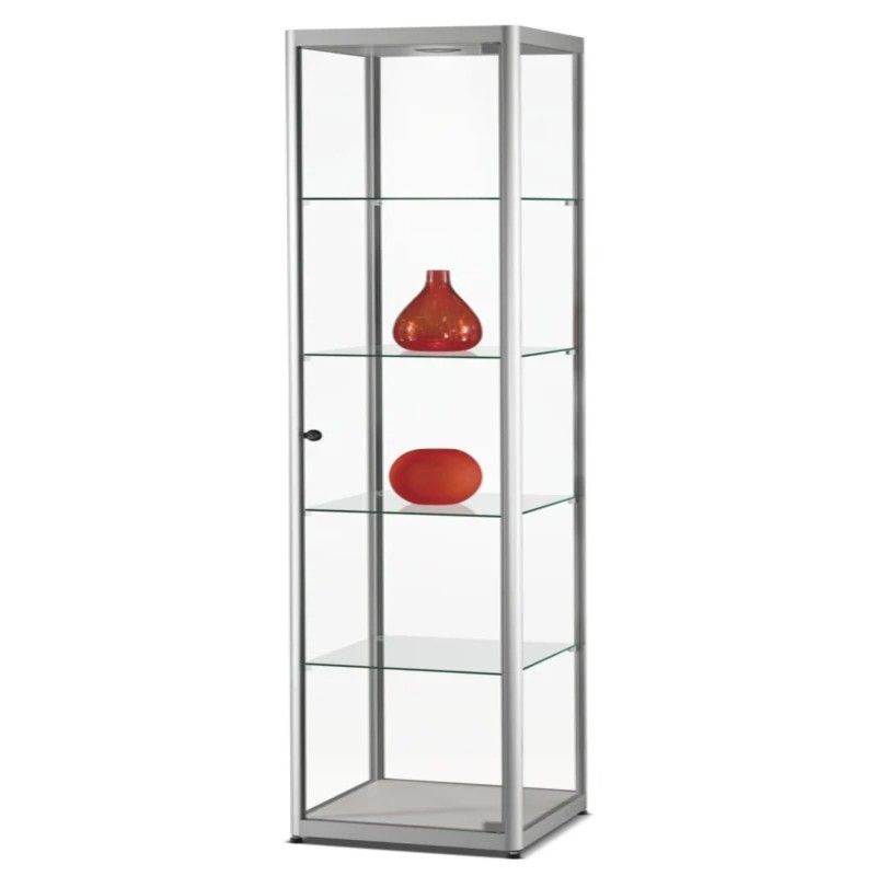 Vitrina de columna de plata con iluminación y puerta : Mobilier shopping