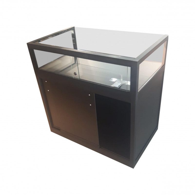 Vitrine comptoir noir 100 cm avec compartiment en verre : Mobilier bureau