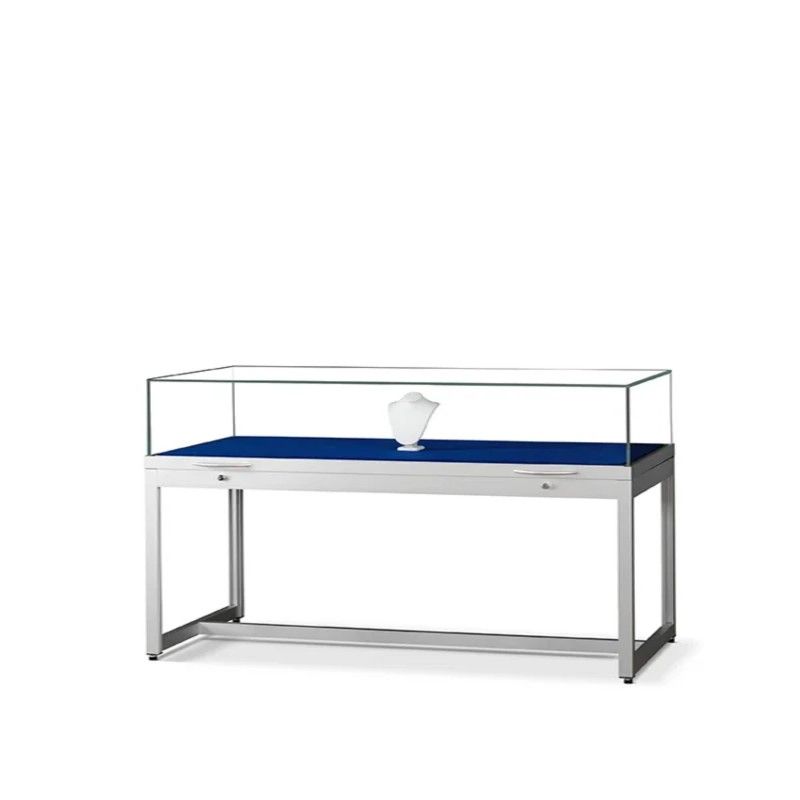 Vitrine exposition argent 150 cm avec cloche en verre : Mobilier shopping