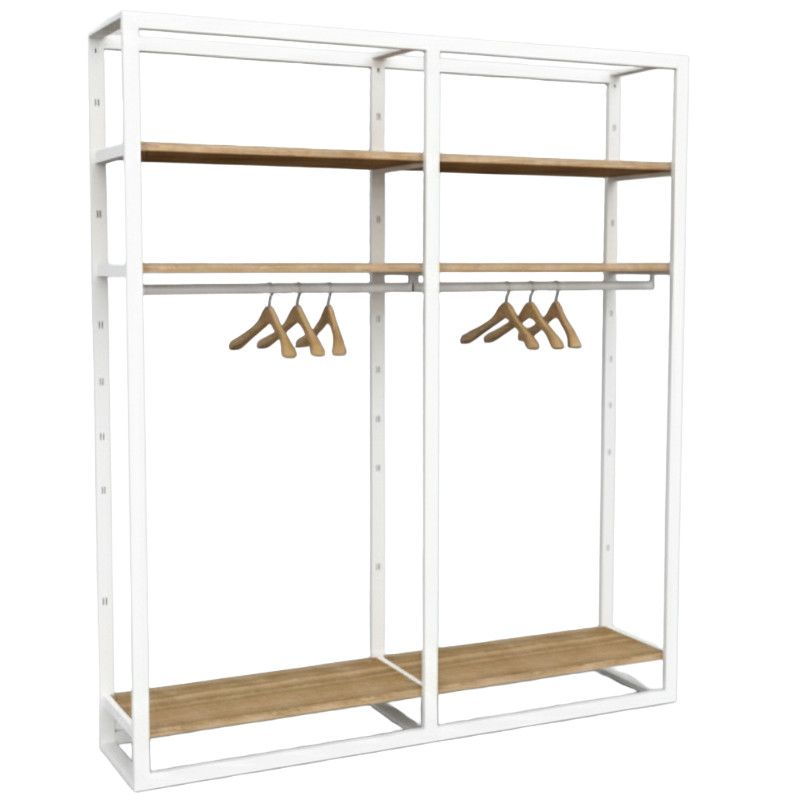 White wall gondola with wooden shelves - H240 x 209 cm ... White Gondola with Wooden Shelves - H240 x 209 cm x 44 : Mobilier shopping