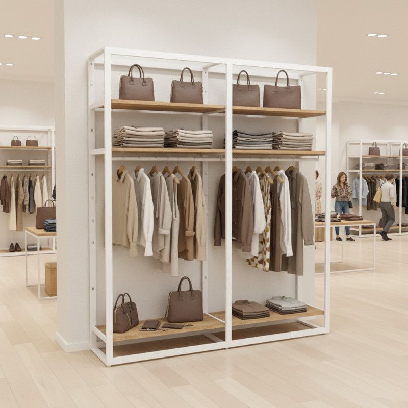 Image 1 : White gondola with wooden shelves ...