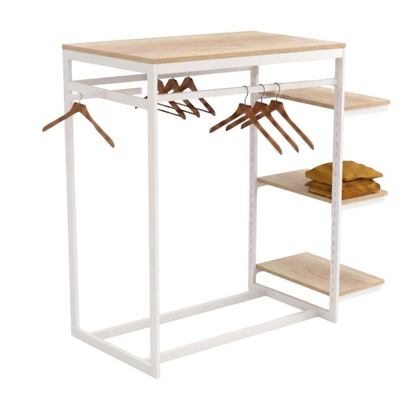 White Retail Gondola with Wood Shelves : Presentoirs shopping