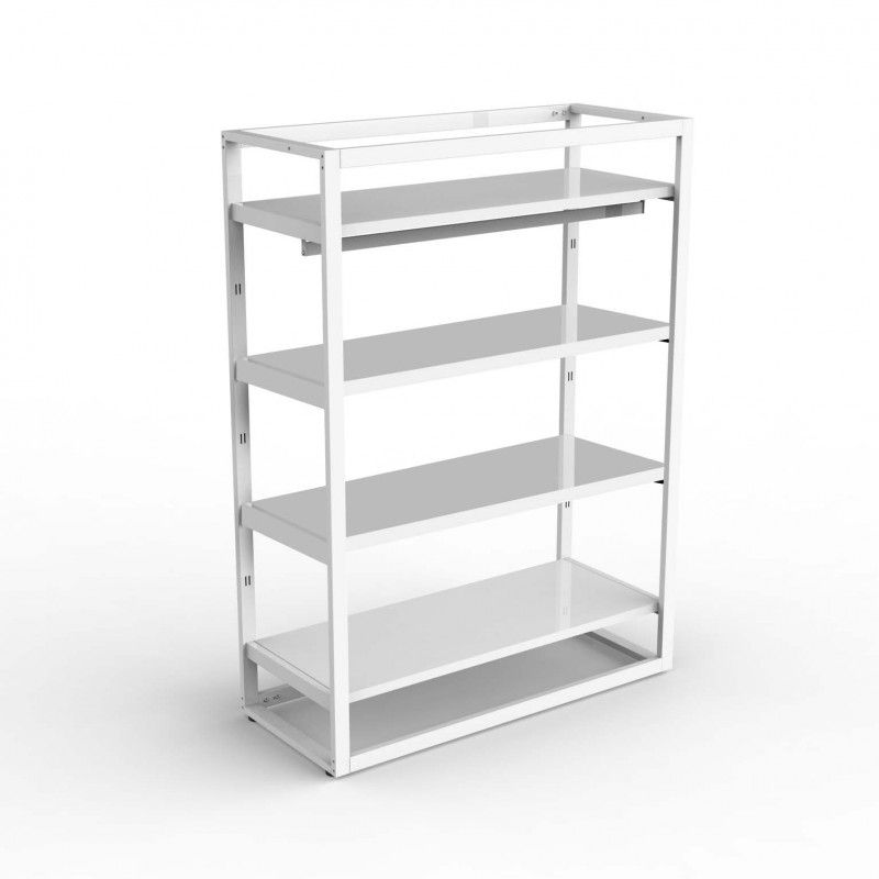 Shop gondola with shelf and clothes rod.
The shop gondola ... White gondola with shelves and rod H 145 x 106 x 44 CM : Mobilier shopping