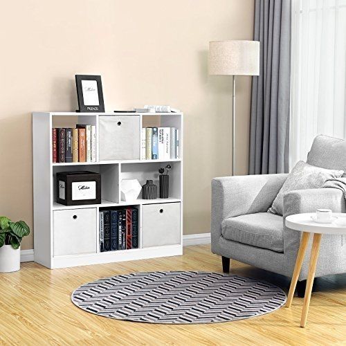 Wooden bookcase white storage shelf : Mobilier shopping