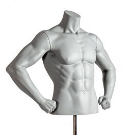MALE MANNEQUIN BUST - SPORT TORSOS AND BUSTS : Mannequin bust sport grey determined posture