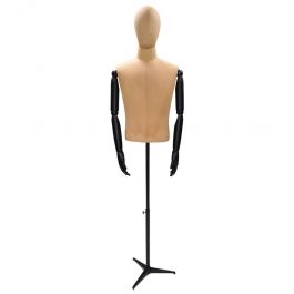 MALE MANNEQUIN BUST : 1/2 male bust vintage style with wooden arms