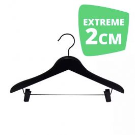 WHOLESALE HANGERS - WOODEN COAT HANGERS : 10 black hangers 44cm with clips