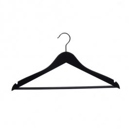 WHOLESALE HANGERS - SHIRT HANGERS : 10 black wooden hangers with bar 44cm
