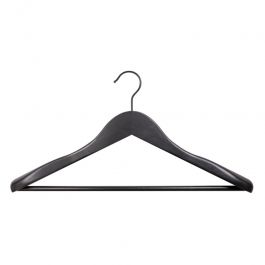 WHOLESALE HANGERS - COAT HANGERS FOR JACKETS : 10 coated hanger in wood black color 44 cm