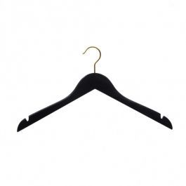 WHOLESALE HANGERS - SHIRT HANGERS : 10 hanger black wood for stores 44 cm gold hook
