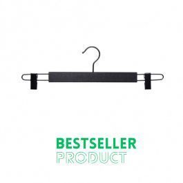 WHOLESALE HANGERS - WOODEN COAT HANGERS : 10 hanger with clips black finish 42 cm