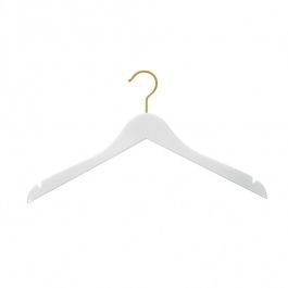 WHOLESALE HANGERS - WOODEN COAT HANGERS : 10 white hangers 44 with gold hook
