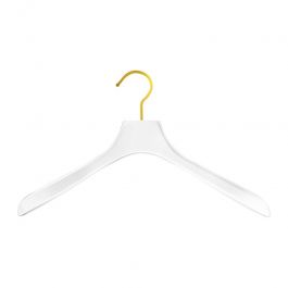 WHOLESALE HANGERS - COAT HANGERS FOR JACKETS : 10 white wooden hangers with gold hook 42cm