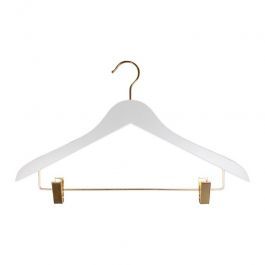 WHOLESALE HANGERS - WOODEN COAT HANGERS : 10 wooden hangers white with gold hook 44 cm