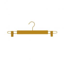 WHOLESALE HANGERS - WOODEN COAT HANGERS : 10 wooden hangers with clips, gold finish 42 cm.