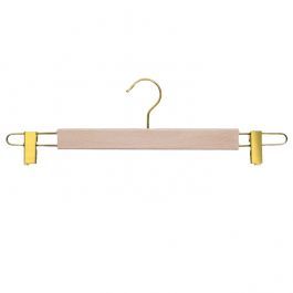 PERCHAS PARA TIENDAS - PERCHAS CON PINZAS : 10x perchas madera natural 42cm gancho pinzas dorada